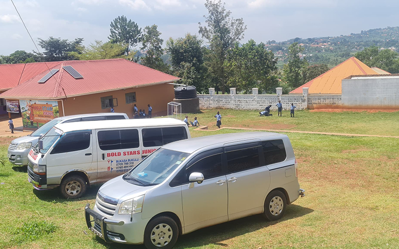 School vans providing transportation for students